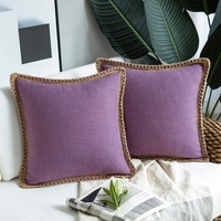 Pack of 2 Farmhouse Decorative Throw Pillow Covers Burlap Linen Trimmed Tailored Edges ,for Couch Sofa Living Room Decor - Purple