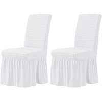 Stretchy Dining Room Chair Covers with Long Skirt, Suitable for families, parties, dirt resistant ,Set of 2/4/6/8 PCS,White