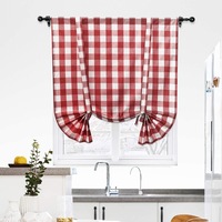 Tie Up Curtain for Kitchen Window Buffalo Check, Burgundy Red and White