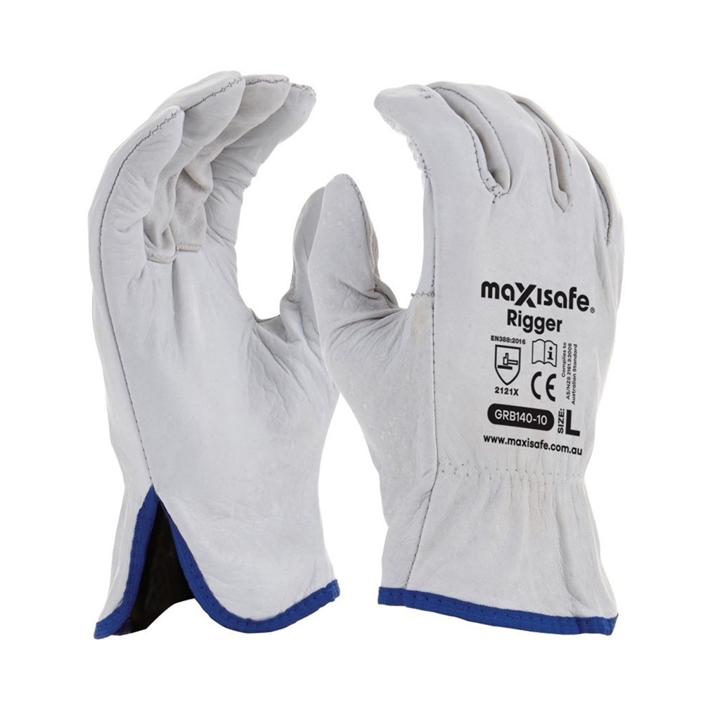 24 Pairs x MAXISAFE CowGrain Leather Riggers Gloves  White  Australia