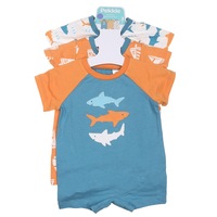 3pc PEKKLE Boy's Shark Printed Rompers - Sharks - Blue / Orange / White