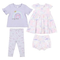 4pc PEKKLE Girl's Clothing Set: Dress, Top, Short & Legging - Rainbow