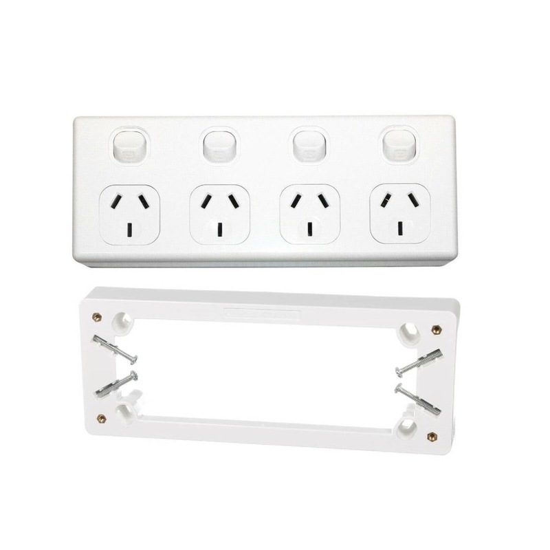 Buy 5 Pack x Quad PowerPoint 10A 250v & Mounting Block to Suit 4 Gang