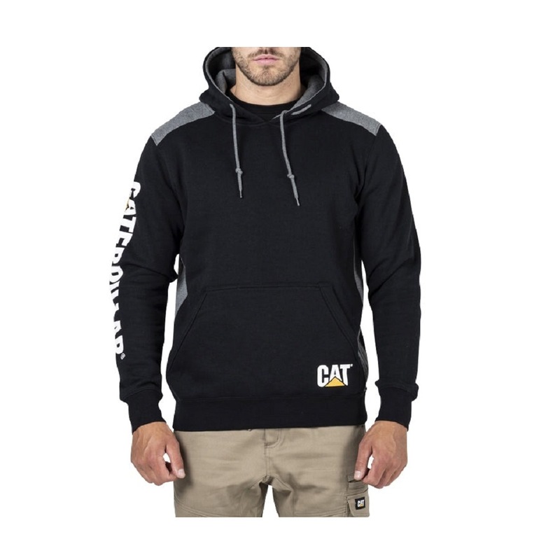 Buy CATERPILLAR Men's Logo Panel Hooded Sweatshirt Black Grey MyDeal