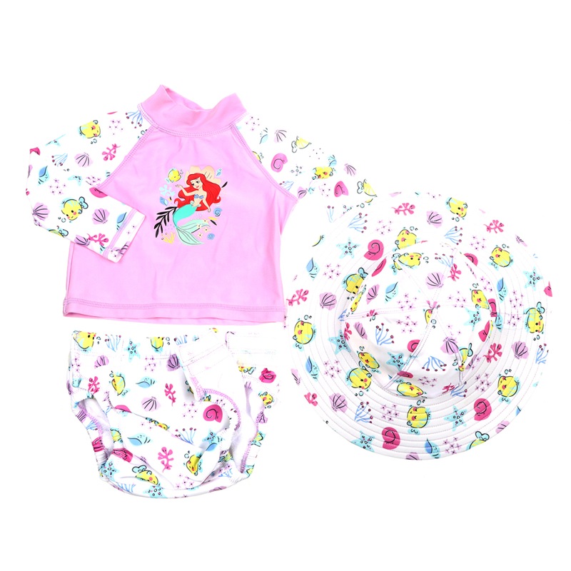 Buy DISNEY 3pc Baby's Ariel Swimwear Set Rash Vest, Swim Nappy & Bucket Hat MyDeal