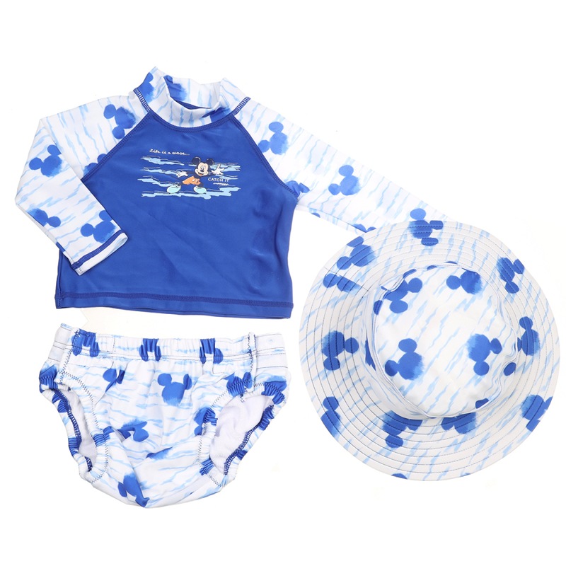 Buy DISNEY 3pc Baby's Mickey Mouse Swimwear Set Rash Vest, Swim Nappy & Bucket Hat MyDeal