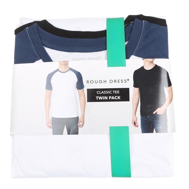 Buy ROUGH DRESS Men's Classic Tee Twin Pack Black & Dark Azure Blue