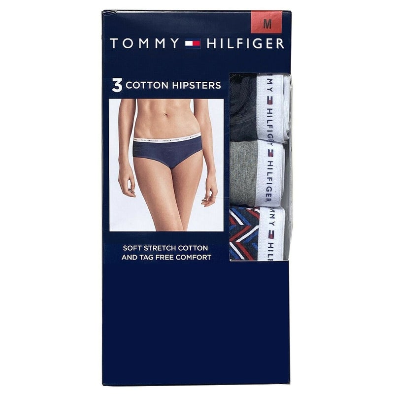 Buy 3 x TOMMY HILFIGER Women's Cotton Hipsters Underwear - Navy/Grey/Navy  Printed - MyDeal