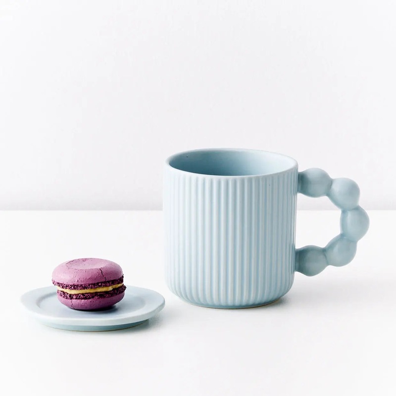 Buy Pleated Chunky Ceramic Mug with Bubble Handle Blue MyDeal