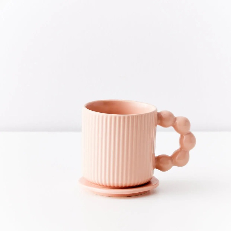 Buy Ceramic Pleated Mug with Bubble Handle Pink MyDeal