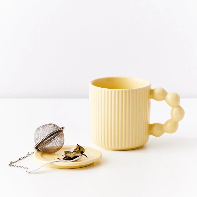 Buy Pleated Chunky Ceramic Mug with Bubble Handle Yellow MyDeal