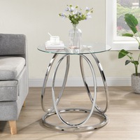 HOMFURN Contemporary End Table for Living Room, Nightstand for Bedroom, Modern Glass Side Table with Metal Frames for Home&Office, Chrome Finish