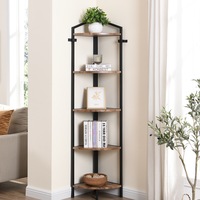 HOMFURN Corner Shelving Unit, 5- Tier Industrial Corner Bookshelf Corner Ladder Shelf Small Bookcase Rustic Plant Stand Rack Freestanding -Rustic Brown