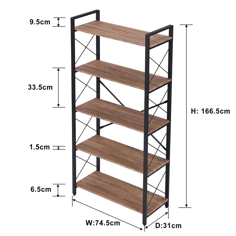 Buy HOMFURN Industrial Bookshelf, 5Tier Vintage Bookcase and