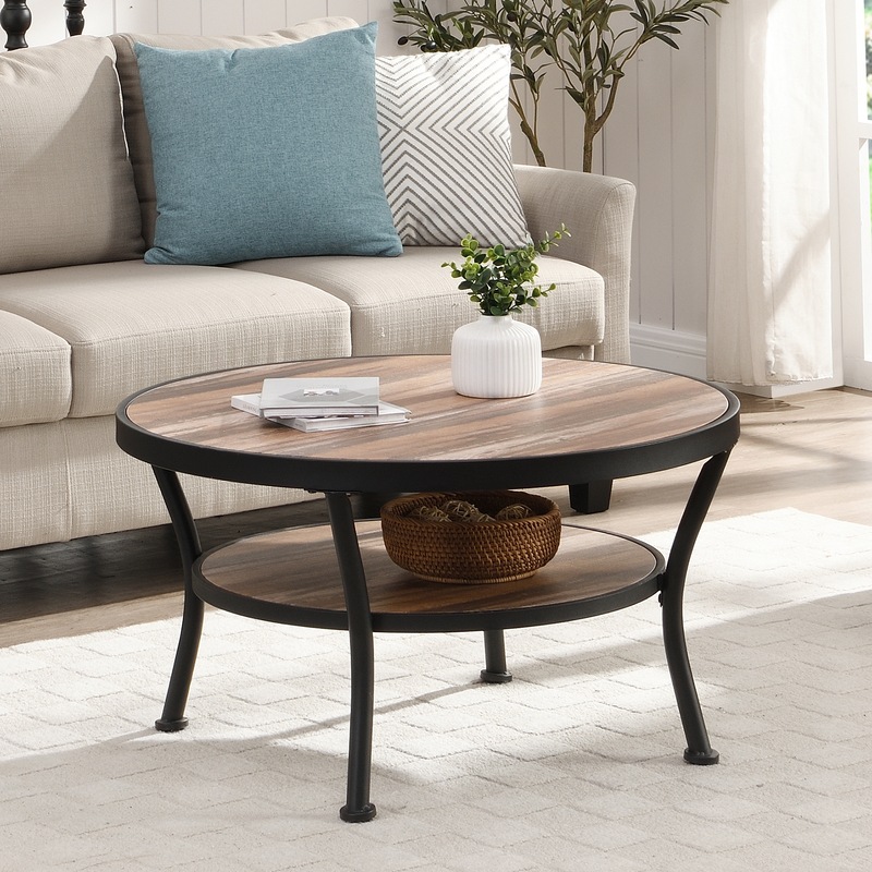 Buy HOMFURN Rustic Round Coffee Table for Living Room, Industrial