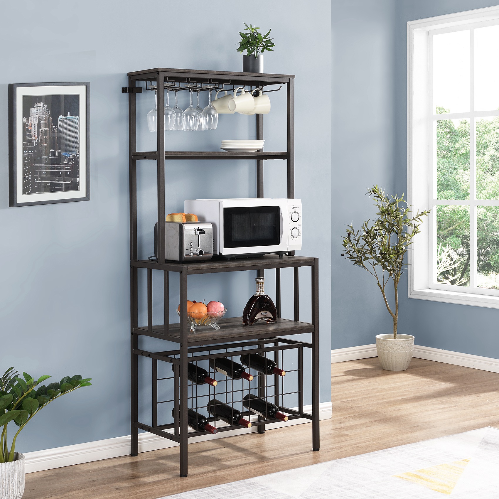 Buy Homfurn Industiral 4 Tier Wine Rack Table With Wine Storage And   Industiral 4 Tier Wine Rack Table With Wine Storage And Glass Holder Multi Function Home Bar Furniture Wine Bar Cabinet Grey 8833056 00 