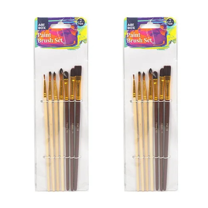 Buy 12 x ARTIST PAINT BRUSH SET 7pc Flat Round Pointed Tip