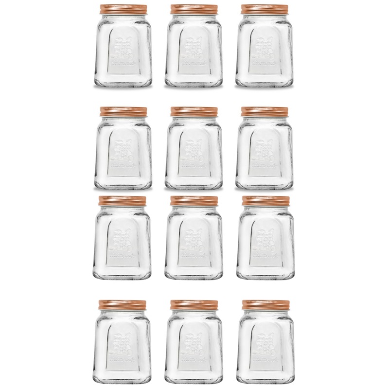 Buy 12 x VINTAGE GLASS JAR ROSE GOLD LID 475mL Kitchen Canister Food