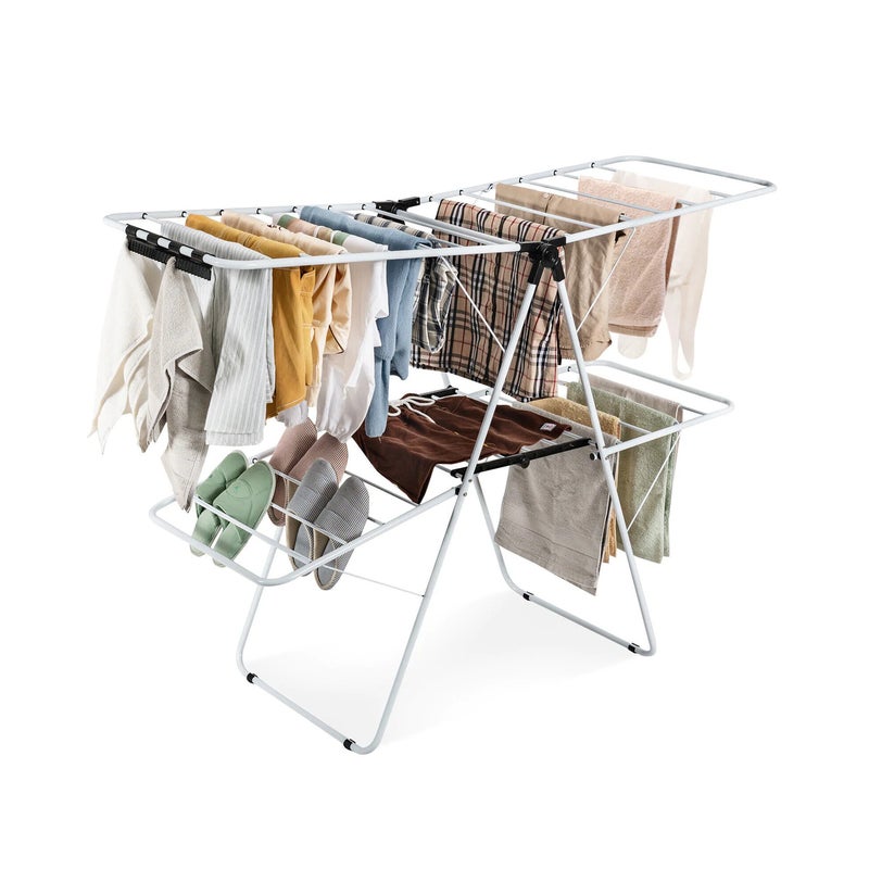 2-Tier Clothes Drying Rack Folding Laundry Stand with Adjustable