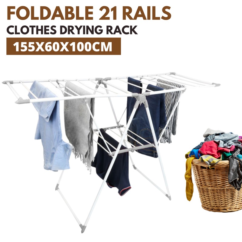 Buy 4 x FOLDABLE CLOTHES AIRER 21 Rails Drying Rack Laundry Dryer Folds