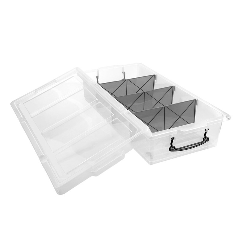 Buy 4 x UNDER BED 35L PLASTIC STORAGE BOXES with 3 DIVIDERS Crate Tub
