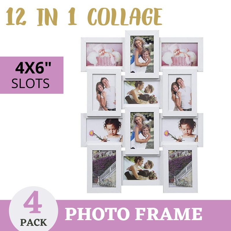 Buy 4 x WHITE COLLAGE PICTURE FRAMES FOR WALL 12 Openings Family