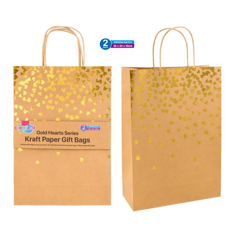 Buy 48 x GOLD GIFT BAGS WITH HANDLES 35x25x10cm Brown Party Favour
