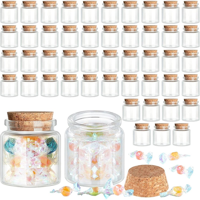Buy 48 x MINI GLASS HONEY JARS 50mL Pudding Yogurt Jars Cork Lid Wedding Favours MyDeal