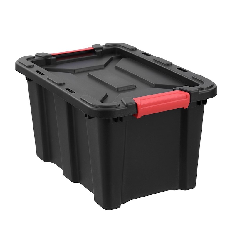 Buy 5 x ECO HEAVY DUTY BLACK STORAGE BOX w/ LID 25L Red Handle 100% ...