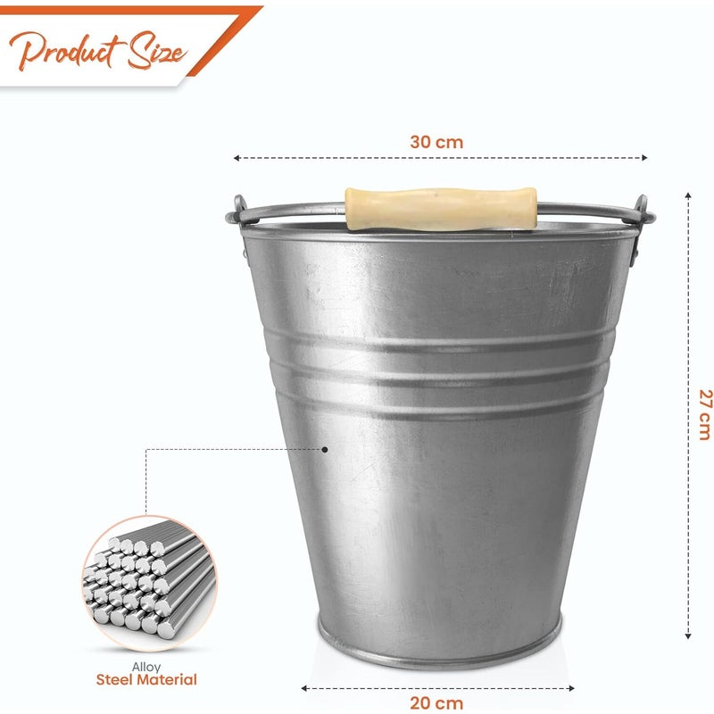 Buy 4 x X-LARGE GALVANISED METAL ICE BUCKETS w/ WOODEN HANDLES Camping  Cleaning Fishing Bucket Indoor Outdoor Space Saving Wash Basin Fishing Pail  - MyDeal