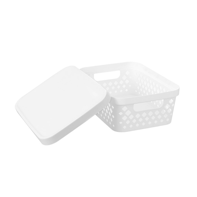 Buy 6 x MEDIUM WHITE DIAMOND STORAGE BASKETS w/ LID 10L Cupboard