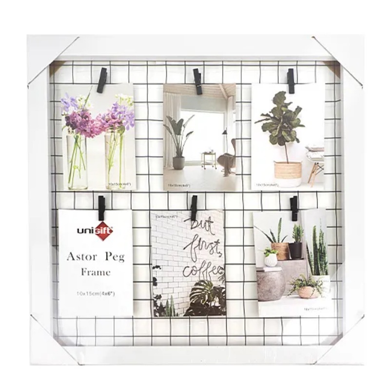 Buy 6 x WHITE PICTURE FRAME COLLAGE 43x43cm Hanging Photo Frames with 6 Pegs Fits Six 4x6