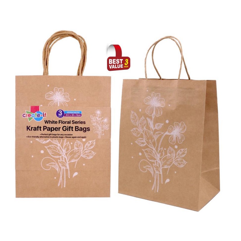 Buy 72 x FLOWER GIFT BAGS WITH HANDLES 25x20x12cm Brown Party Favour