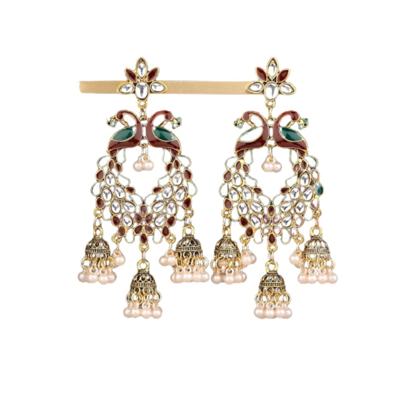 Buy Jhumka Faux Pearl Tassel Decor Drop Earrings Multicolour MyDeal
