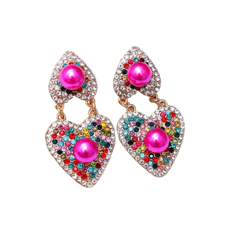 Buy Rhinestone & Faux Pearl Decor Heart Drop Earrings MyDeal
