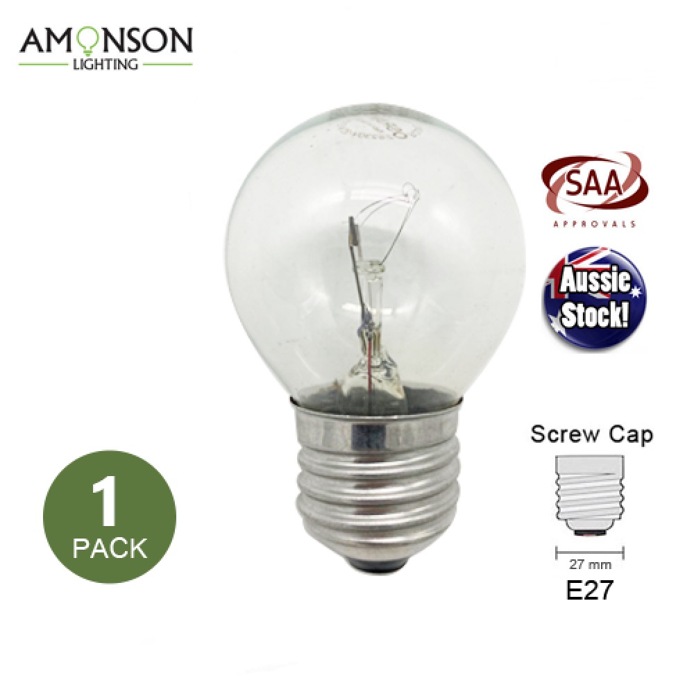Amonson Lighting NEW 40W Incandescent Bulb E27 Head Globe 240V G45 Clear