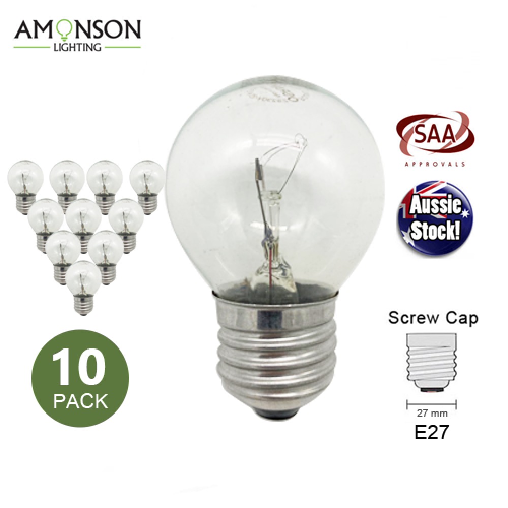 Amonson Lighting NEW 40W Incandescent Bulb E27 Head Globe 240V G45 Clear
