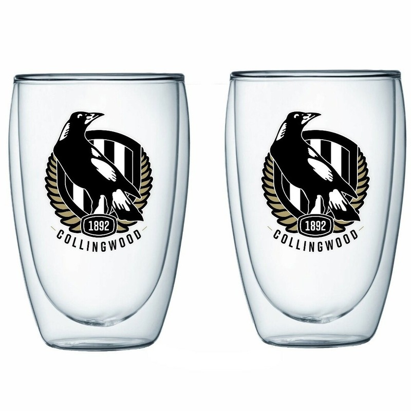Buy AFL Set of 2 Double Wall Glasses Collingwood Magpies MyDeal