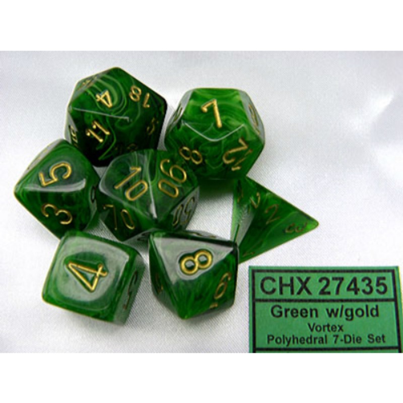 Buy Green With Gold Vortex Polyhedral 7 Die Set Chessex Chx27435 Mydeal 7494