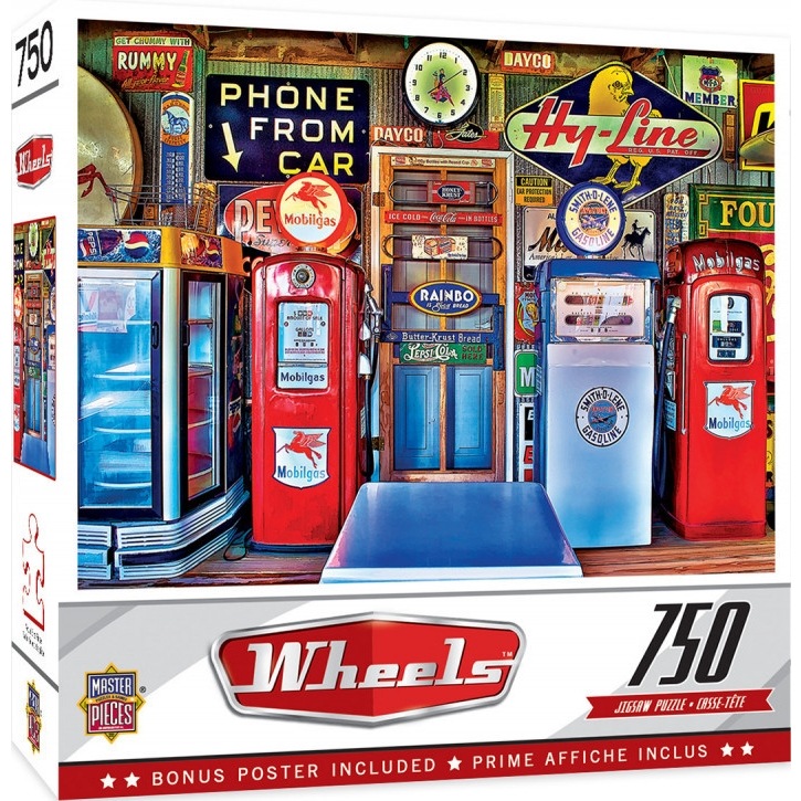 MasterPieces Puzzle 'Classic Gas', 750 Teile – 45,7 X 61 Cm Groß, Aus Recyceltem Material. Oldtimer-Benzinpumpen-Motiv Von Linda Berman.