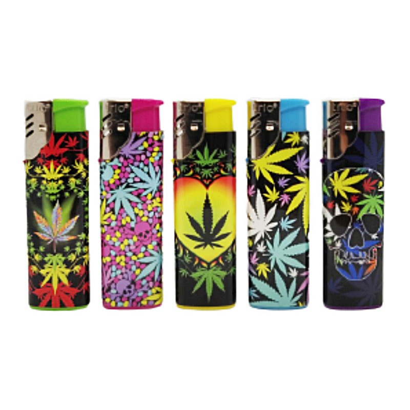 Buy 5 Pack TRIO Disposable Gas Jet Lighter Hippy Leaf Skull Edition ...