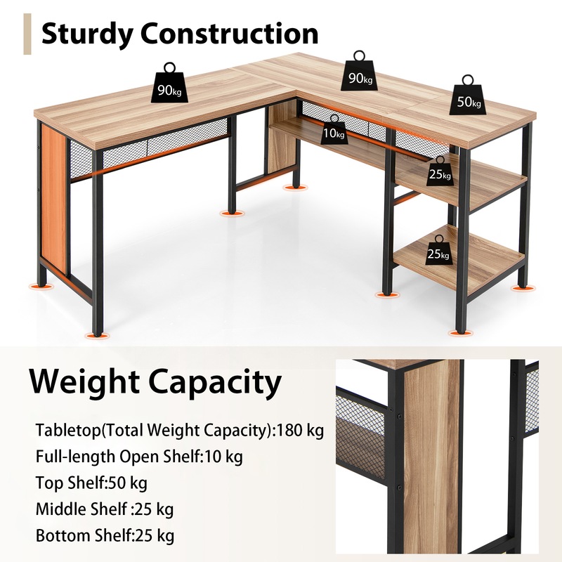Buy Giantex 1.5M Lshaped Office Desk Corner Desk w/Shelves Writing