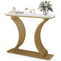 Giantex 100cm Gold Entryway Table Modern Console Table w/Faux Marble Tabletop & Geometric Metal Legs Narrow Side Table