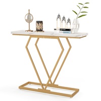 Giantex 100cm Modern Console Table Faux Marble Entryway Table Narrow Accent Table w/Adjustable Footpads