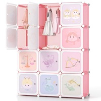 Giantex 12-Cube Wardrobe Portable DIY Modular Closet Dresser Armoire Storage Organizer Pink