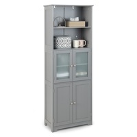 Giantex 163cm Tall Bathroom Storage Cabinet Kitchen Pantry Cupboard w/Adjustable Shelves Floor Storage Organiser Grey