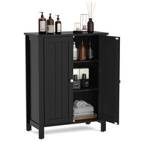 Giantex Bathroom Cabinet 2-Door Floor Storage Cabinet w/Adjustable Shelves Wood Organizer Hallway Black