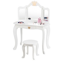 Giantex 2 in 1 Kids Vanity Table & Chair Set Princess Makeup Dressing Table w/Detachable Top Pretend Beauty Play Vanity Set White