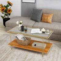 Giantex 2-Tier Glass Coffee Table Rectangular Coffee Table w/Steel Frame Modern Glass Top Coffee Table Tea Table Cocktail Table