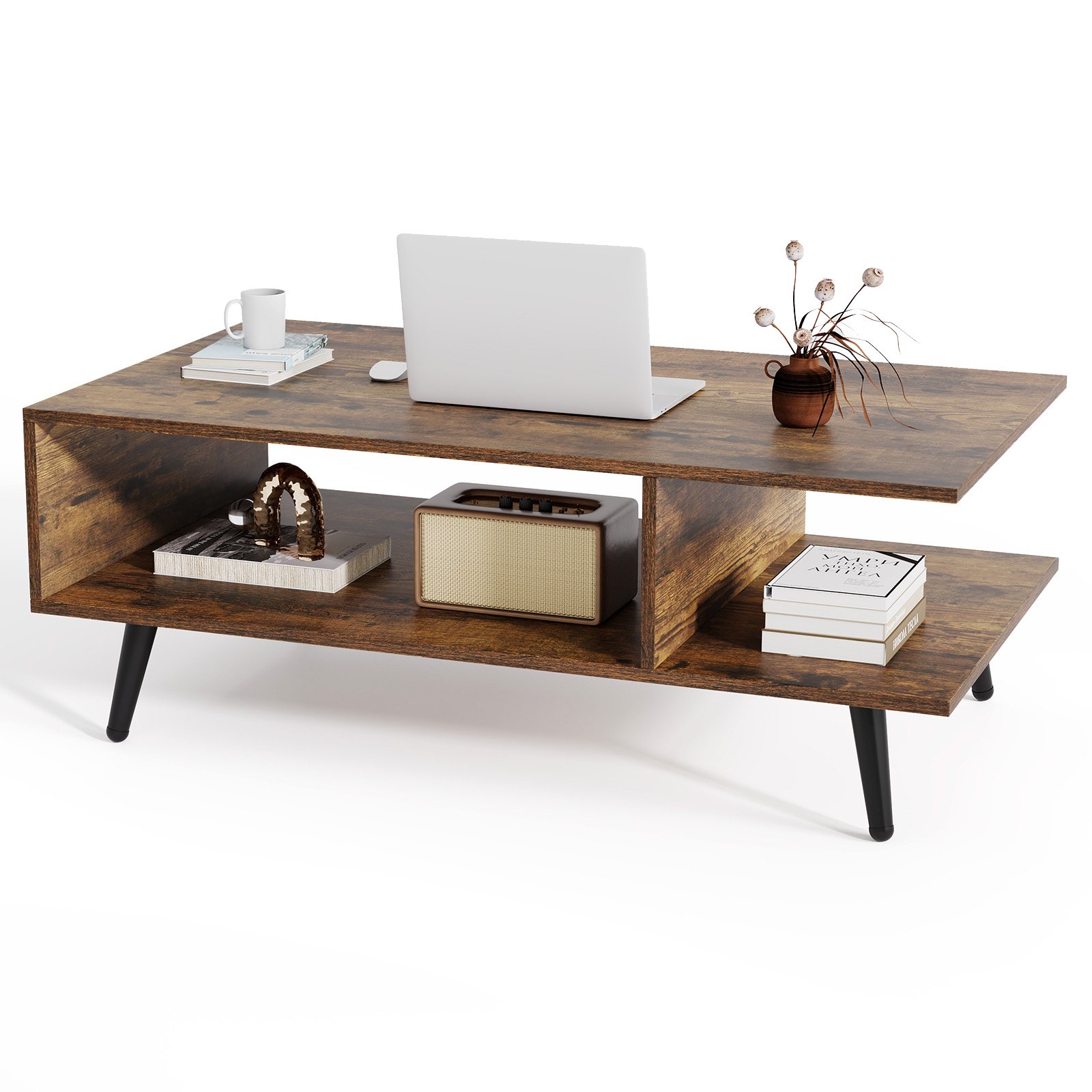 Buy Giantex 2-Tier Rectangle Coffee Table Modern Center Table Metal ...